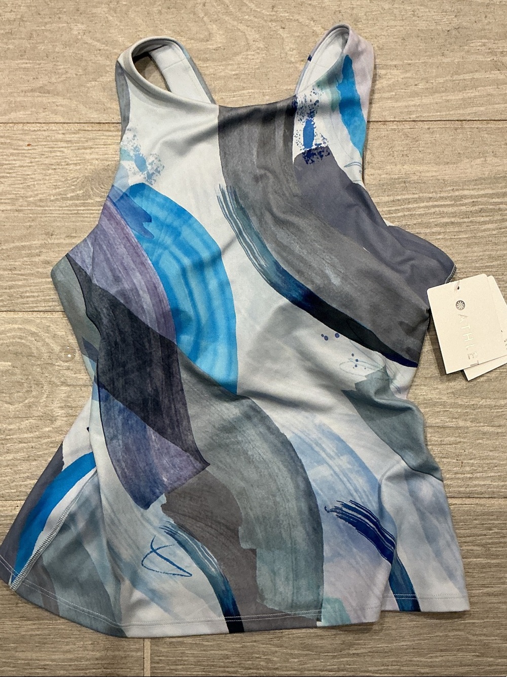 Athleta Conscious Support Blue, Gray & Black Abstract  Racerback Tank Sz XS NWT